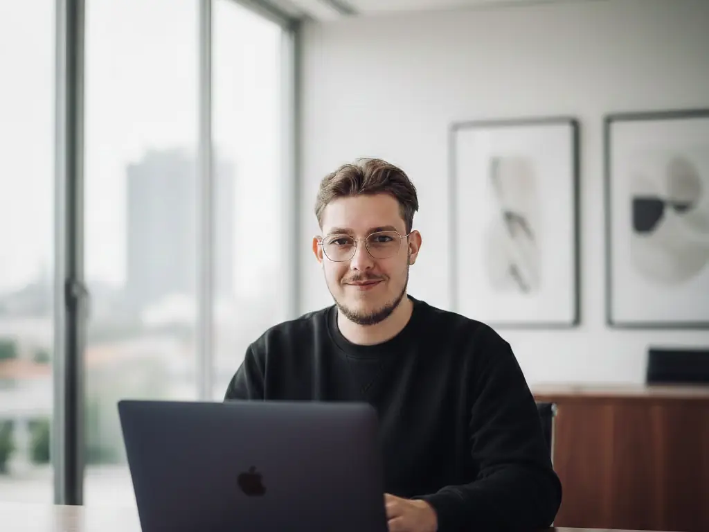 Michael Obert, Gründer von Cybersolve, am Laptop